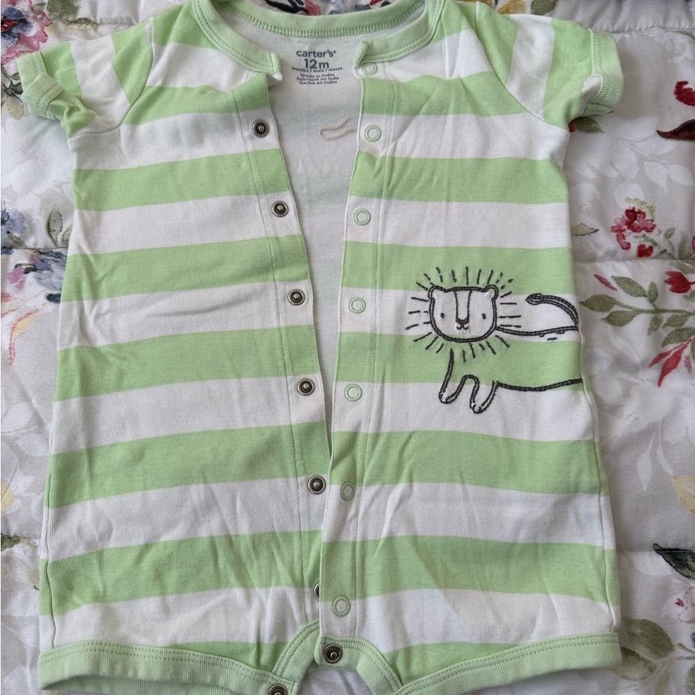 Carter's Green and White Striped Baby Romper